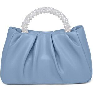 Women Small Pearl Handbags Soft Leather Blue